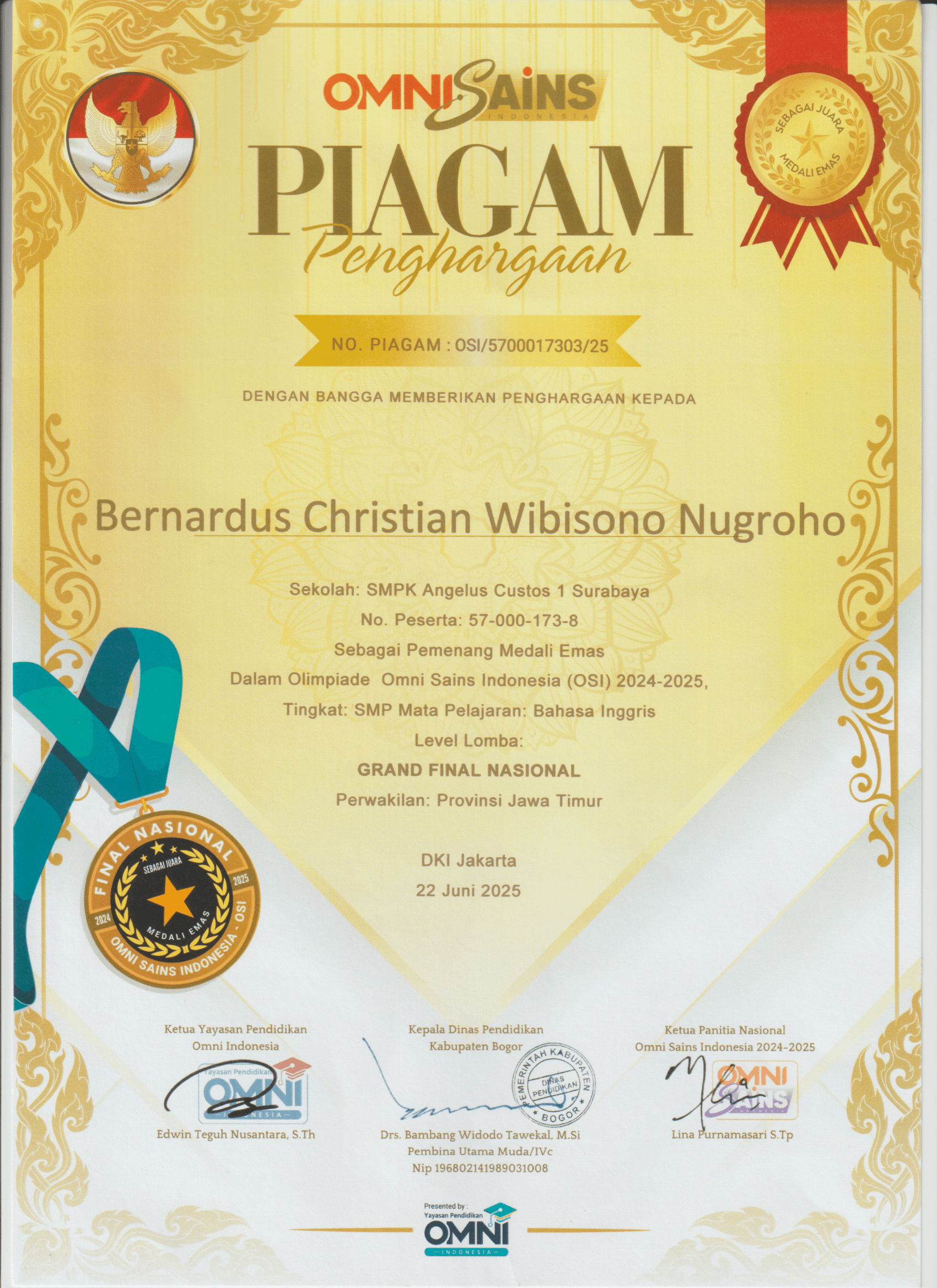 Finished nationally and achived Top 9 in English competition with gold medal